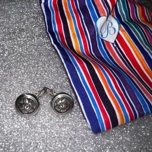 Brighton  Silver Floral Cufflinks with Striped Pouch